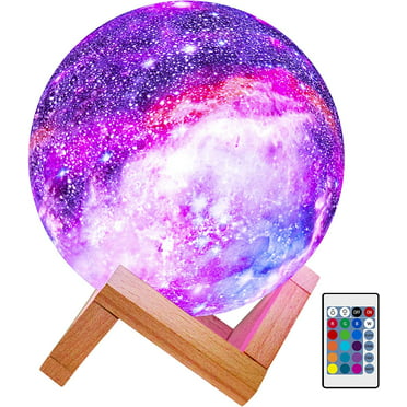 7.1 Inch 16 Colors LED Lunar Night Light for Bedroom Decor Cool Galaxy Lamp with USB Rechargeable Touch & Remote Control， Birthday Gift for Kids Adults SHOMOTE 3D Printing Moon Lamp with Stand 